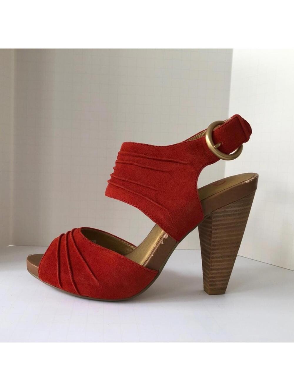 Seychelles high heeled shoes - orange suede open toe with ankle cuff siz…